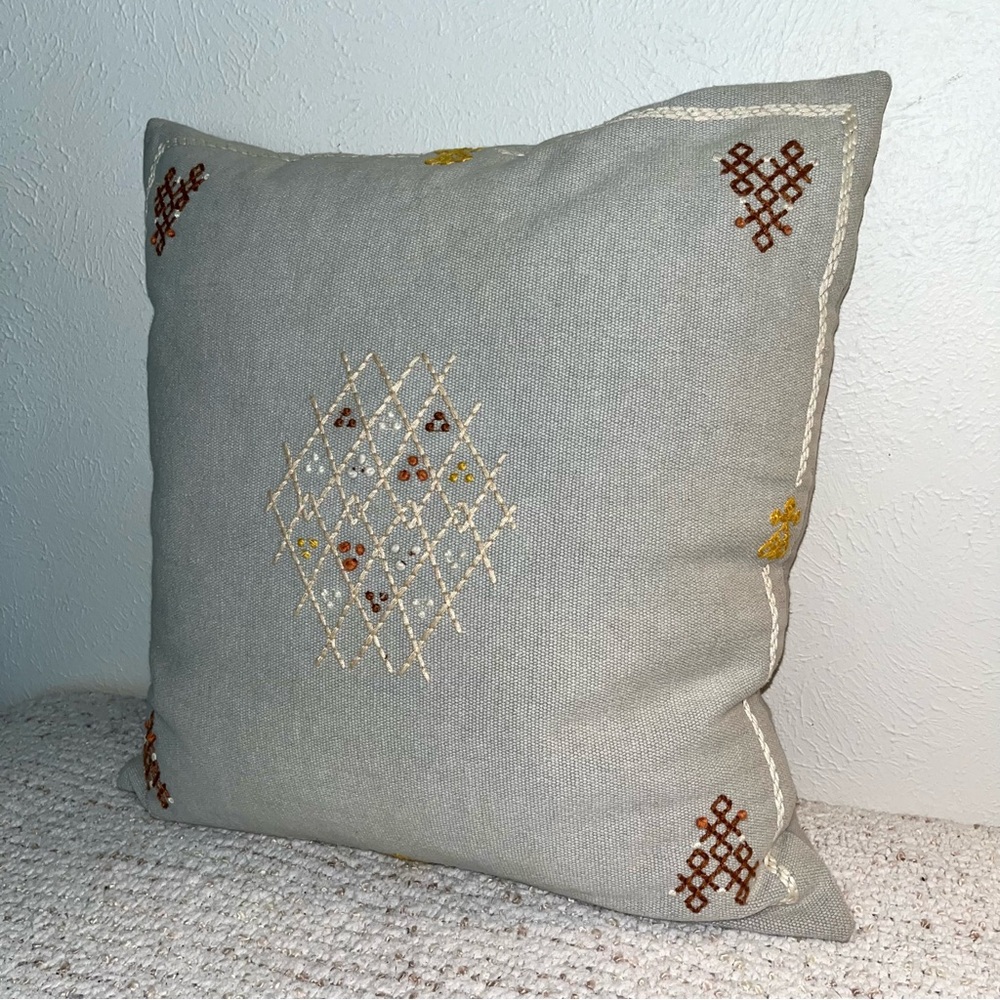 Blue Moroccan Sabra Cactus Silk Pillow | Boho Pillow | Down Feather Included